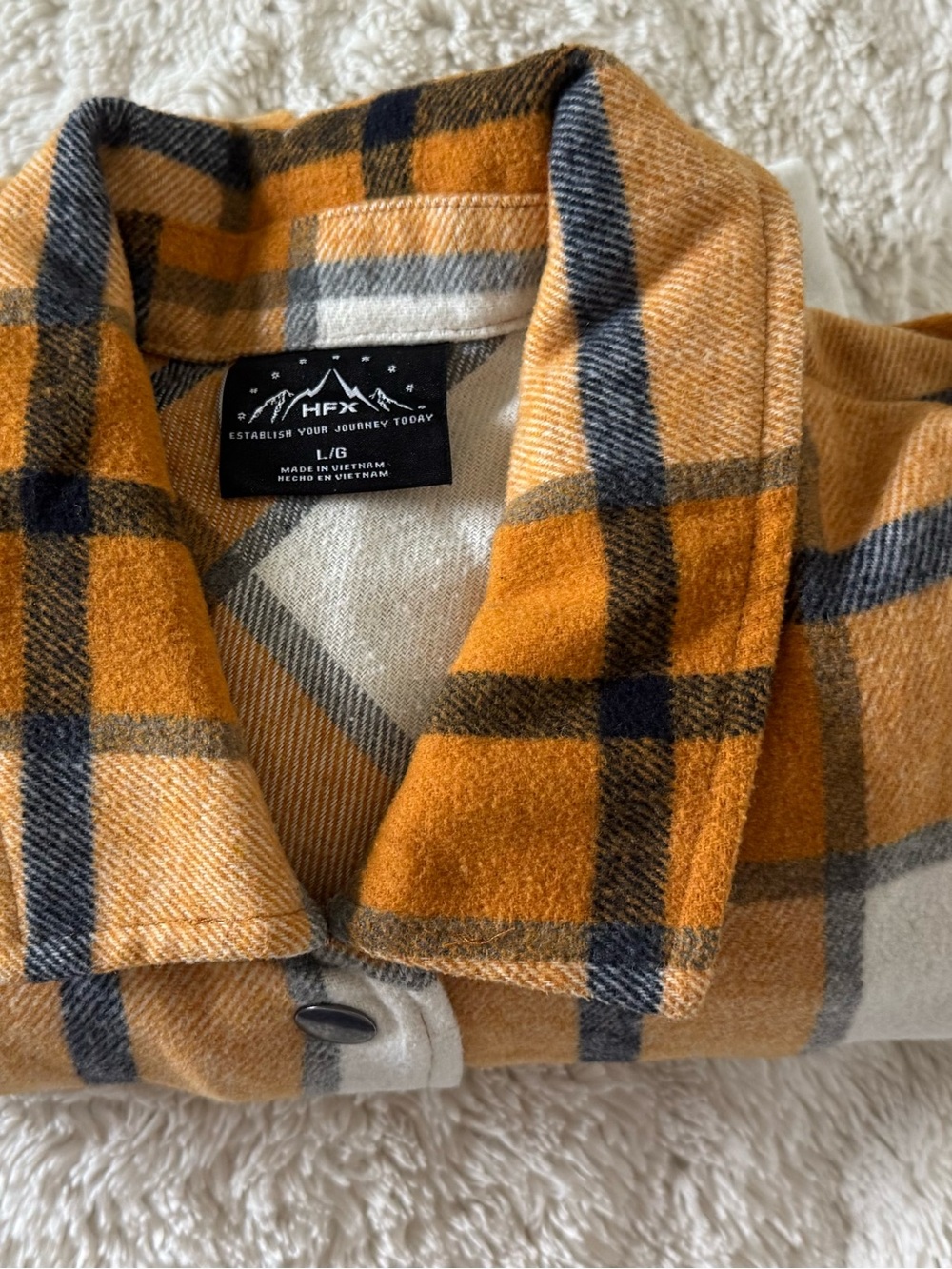 HFX Plaid Flannel Shacket in Mustard & Navy